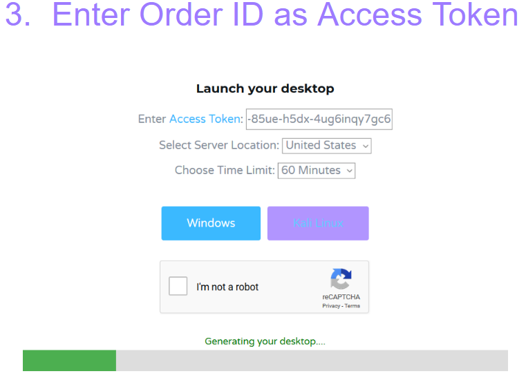 Enter Order ID as Access Token